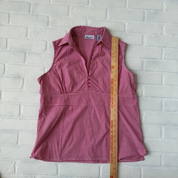 Classic Blues Vintage 90s Women's Pink White Gingham Vneck Sleeveless Top sz XL - Picture 4 of 5